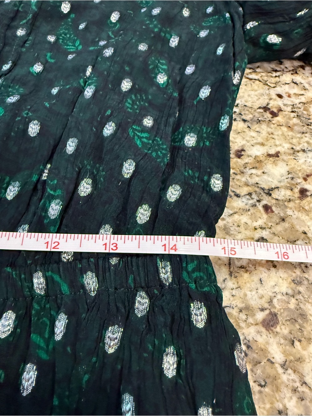 Loft fit & flare dress forest green & floral metallic pattern SZ M - Picture 11 of 14